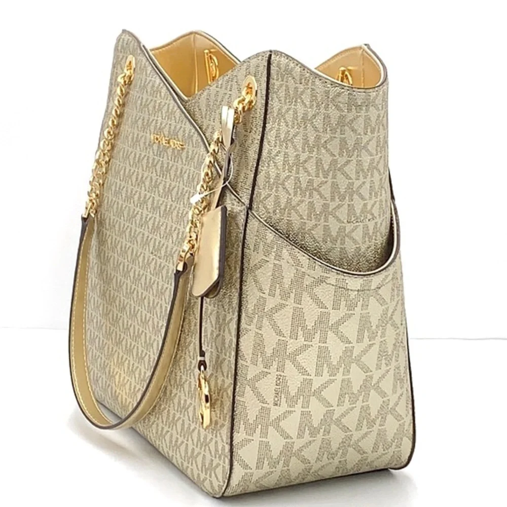 MICHAEL KORS LARGE X CHAIN SHOULDER TOTE BAG PALE GOLD COLOR